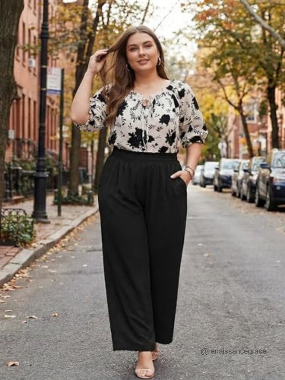 Women’s Plus Size Wide Leg Palazzo Pants with Pockets Elastic High Waist - Picture 2 of 6